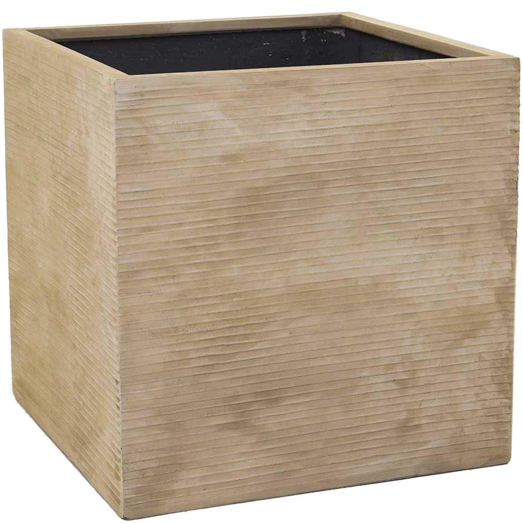 VIVANNO Pflanzkübel Fiberglas BLOCK Würfel, Streifenbeige Produktbild 