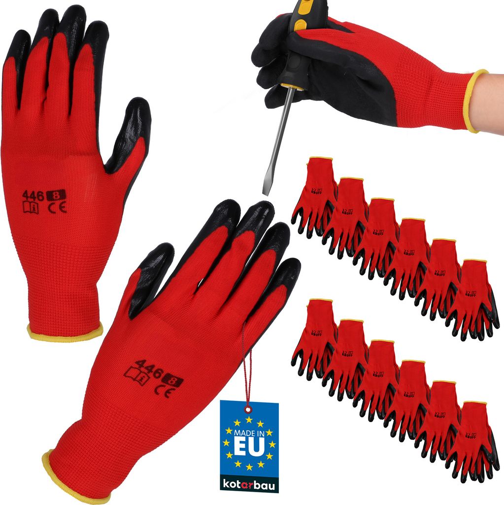 KOTARBAU 12er Set Handschuhe Arbeitshandschuhe Anti-Rutsch Latex beschichtete Arbeitshandschuhe Größe 8 Red Herren Werkstatt Zubehör Winter Ga...