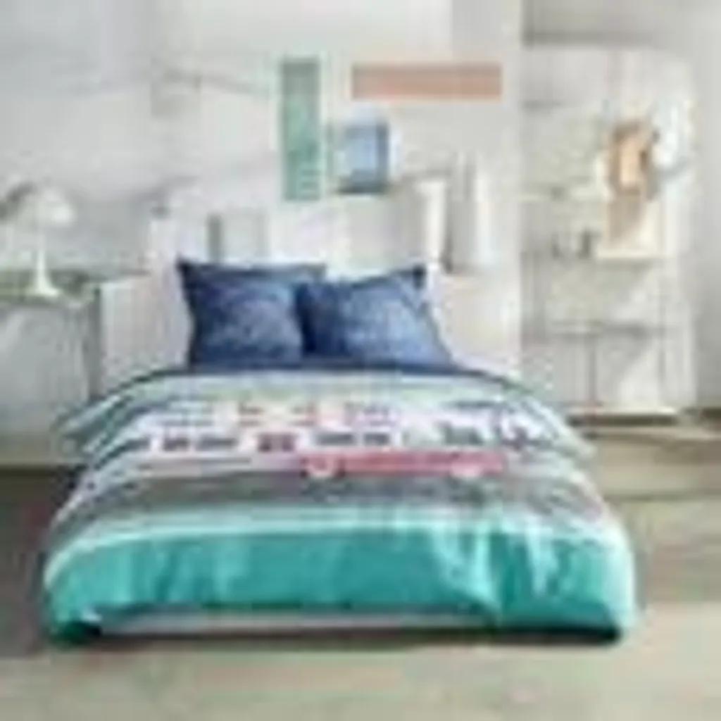 Housse de couette 240x220 avec taies en coton TODAY JAVA bleu déco