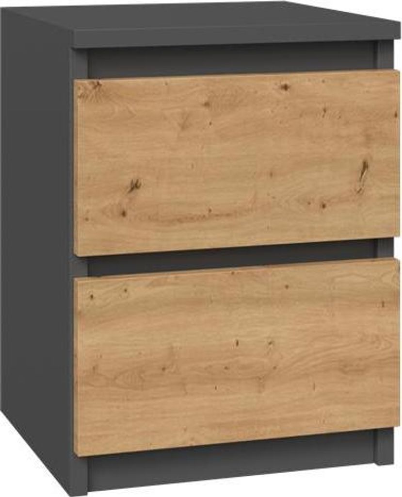 Moderner Nachttisch MALWA M2 mit 2 Schubladen – Anthrazit & Artisan Oak | 30x30x40cm
