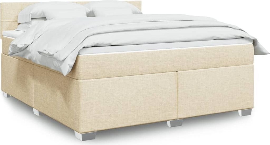 Möbel Boxspringbett mit Matratze Creme 180x200 cm Stoff - Klassische Bettrahmen 3285972
