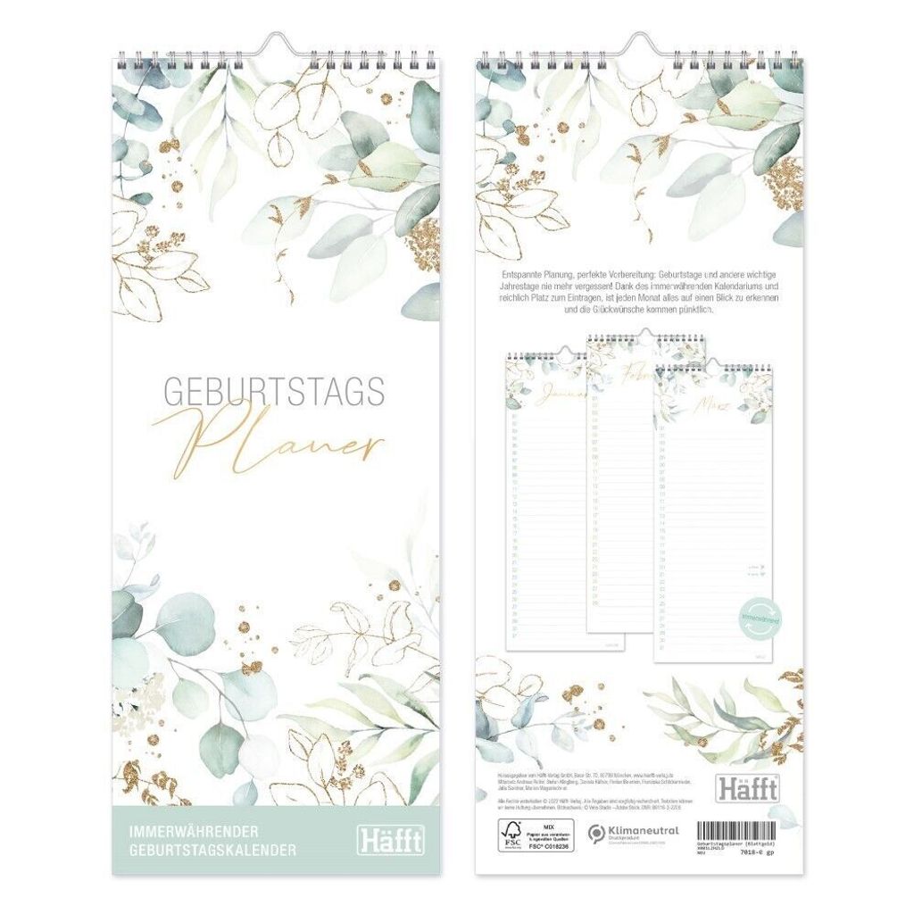 Häfft Geburtstagsplaner / Wandkalender / Kompakt 30x12 cm / Produktbild 
