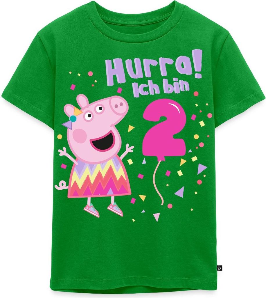 Spreadshirt Peppa Wutz Hurra Ich Bin 2 Jahre Kinder Premium T-Shirt, 122/128 (6 Jahre), Grün