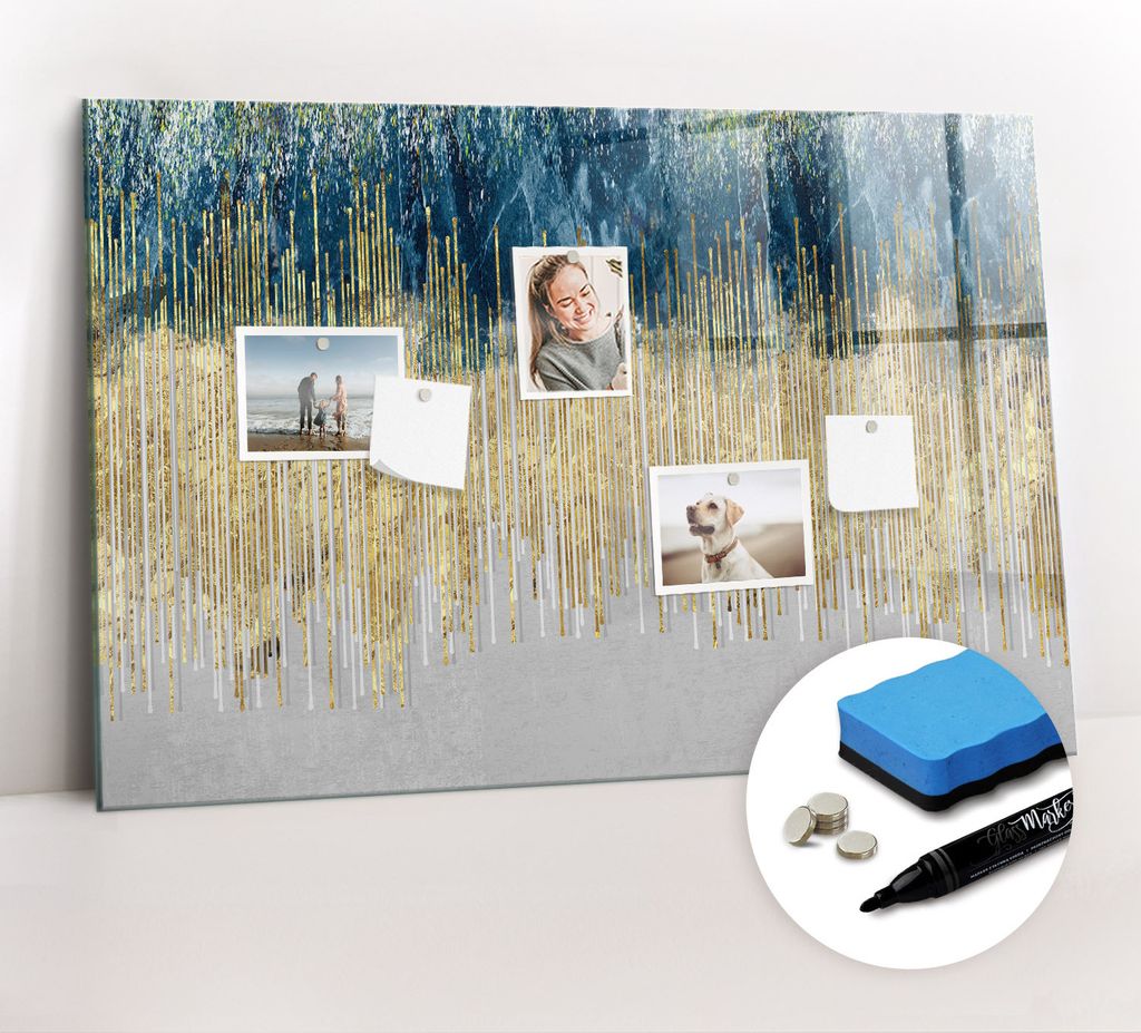 Magnetpinnwand Memoboard - Zubehörsatz - Schwarzer Marker + Schwamm + Magnete - 90 x 60 cm - Dekoratives Muster