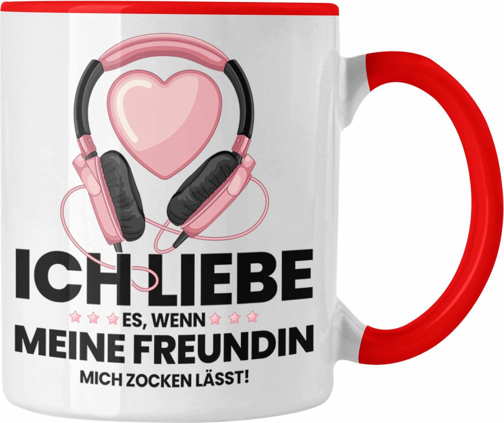 Trendation - Gamer Geschenk Freundin Gamer Zocken Zocker Headset Grafik Tasse Geschenkidee Tassen Lustig Gaming (Rot)