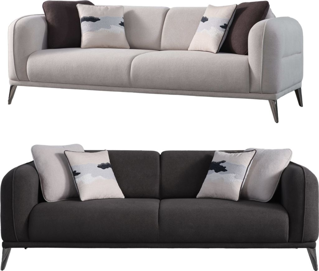Villa Möbel Sofa Set Lumina Farbe: Anthrazit-Creme Stellvariante:3+3 mit Relax-/Bettfunktion durch umklappbare Rückenlehne