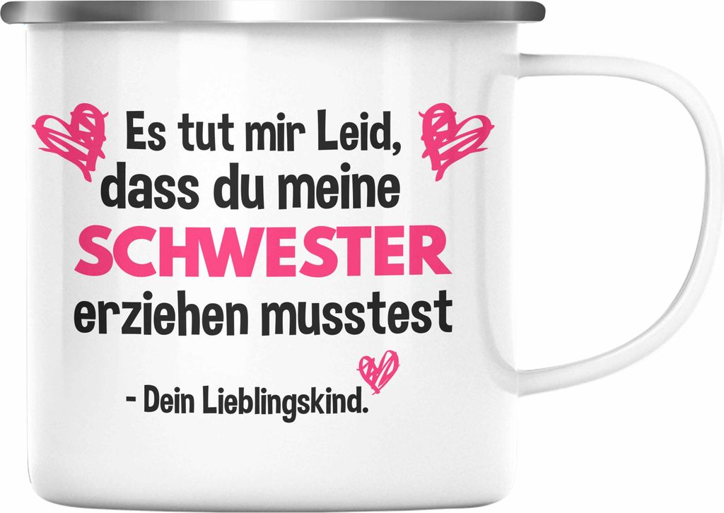 Trendation - Lieblingskind Muttertag Emaille Tasse Geschenk Kinder Sohn Tochter Mama Emaille Tasse mit Spruch (Silber)