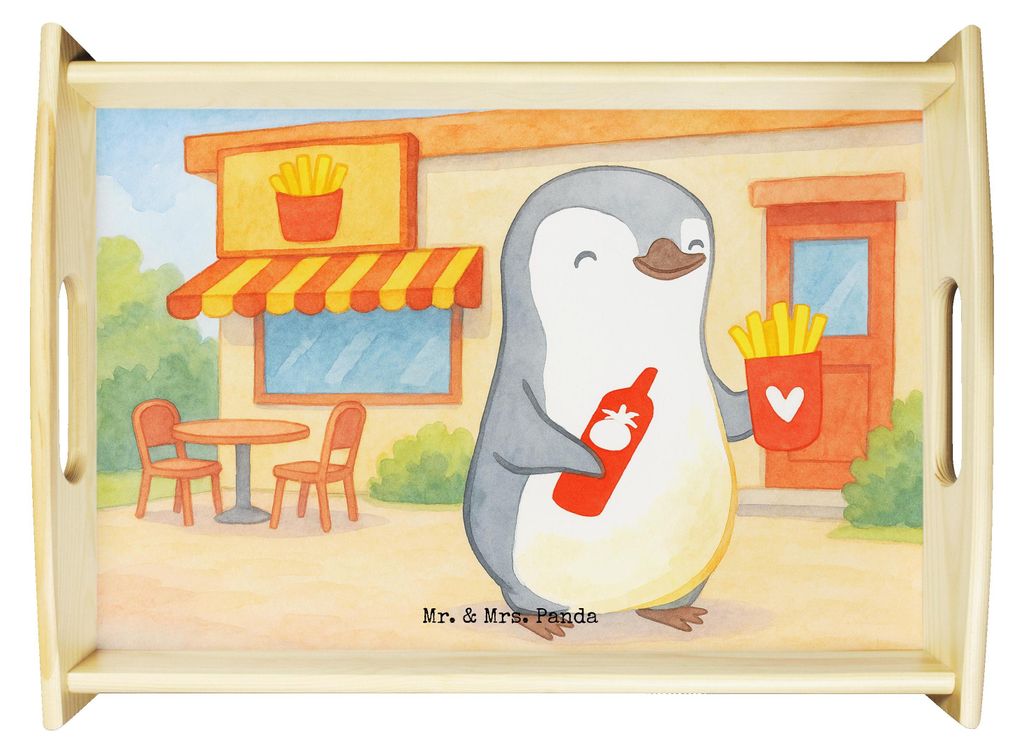 Mr. & Mrs. Panda Tablett Pinguin Pommes Design - Weiß - Geschenk, für Freundin, Freund, Bett-Tablett, Sofa, Jahrestag, Hochzeitstag, sofatablett,...