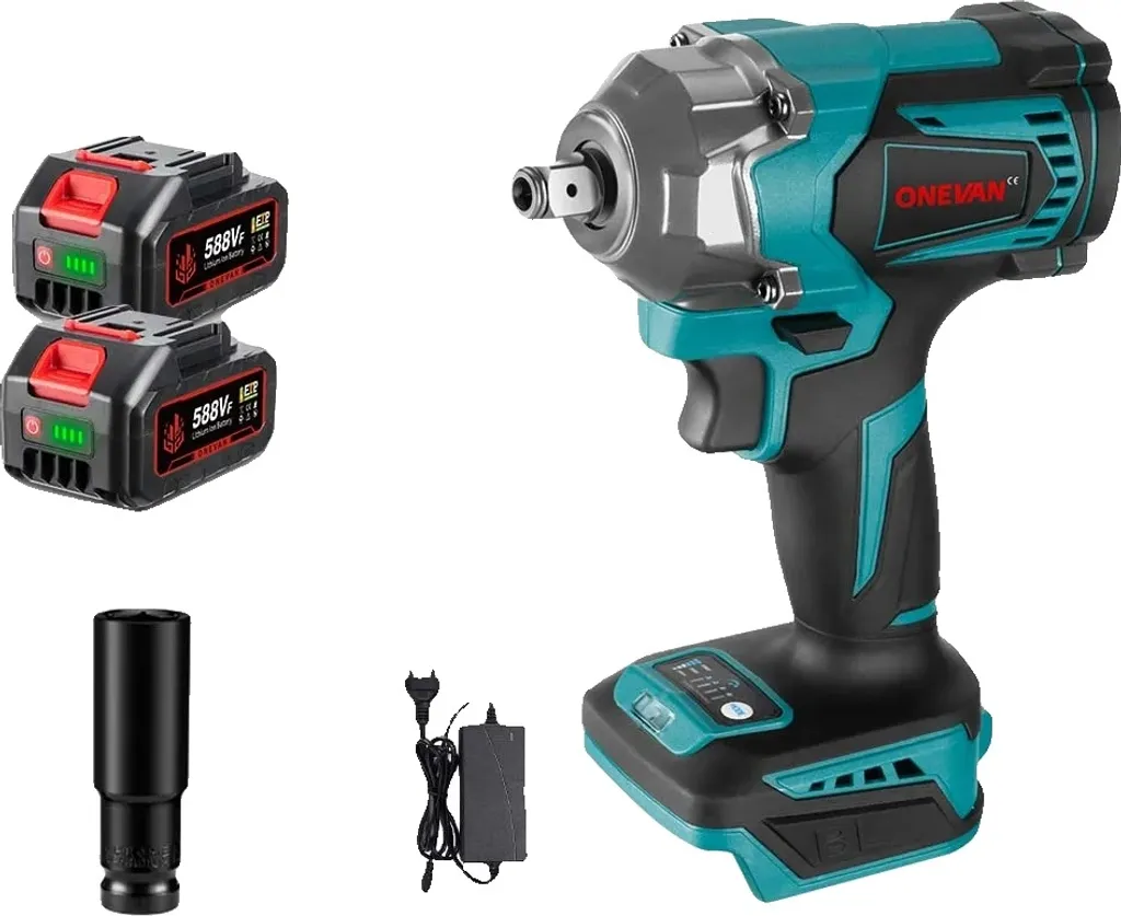 Avvitatore a impulsi elettrico, coppia massima 1200 N-m, tecnologia motore brushless, set di 2 batterie A, EU
