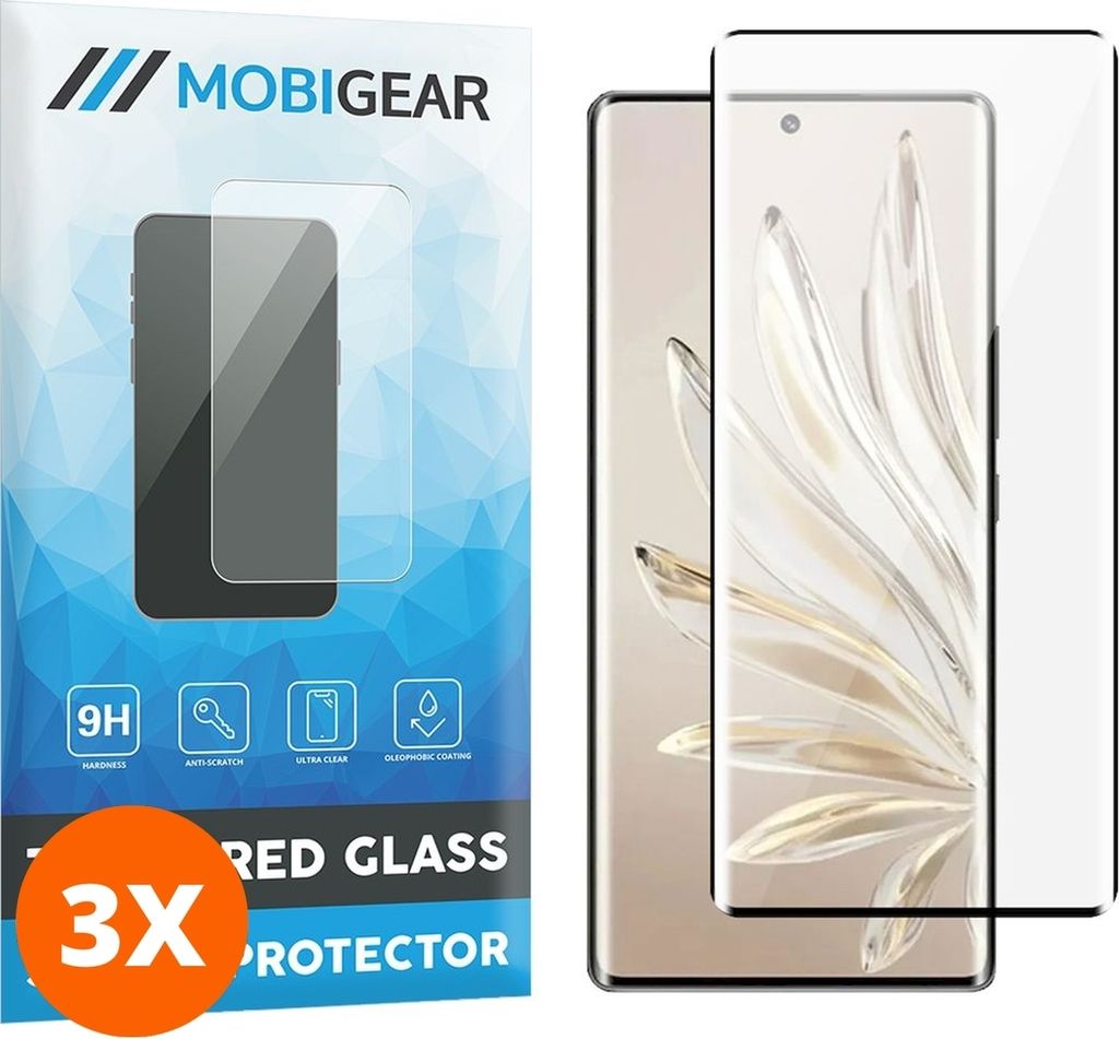 Mobigear Premium 9.98 HONOR 70 Panzerglas Gehärtetes Glas Displayschutz - Hüllenfreundlich - Schwarz (3er Pack)