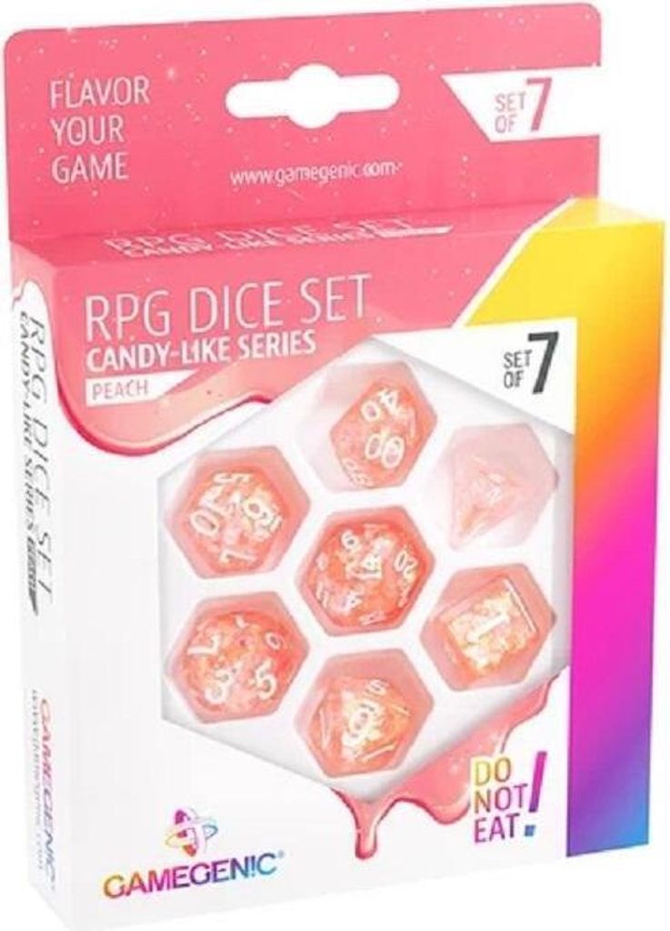 Candy-like Peach RPG Würfelset 7-teilig, Glitzer, Polyedrisch
