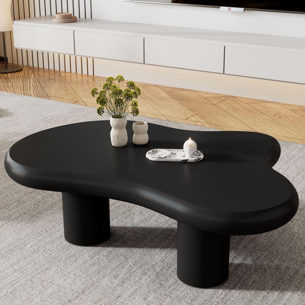 Merax wolkenförmiger Couchtisch aus MDF mit Filzunterlagen, kreativer Wohnzimmertisch in unregelmäßiger Form, lackierte Oberfläche, Schwarz