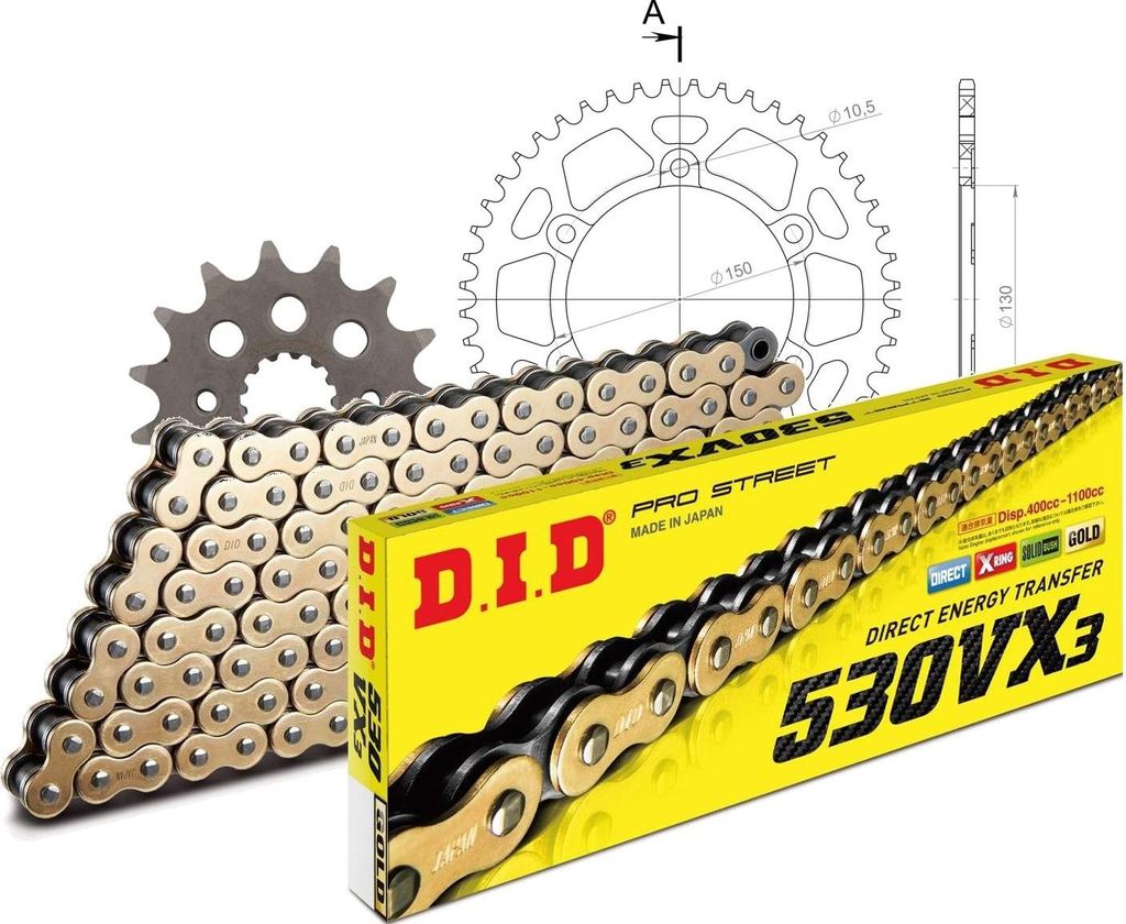 DID Kit Alu (schwarz) Kompatibel mit Yamaha FZS600 Fazer /S 98-03 15-48-110 DID530VX3(G&B) Endlos