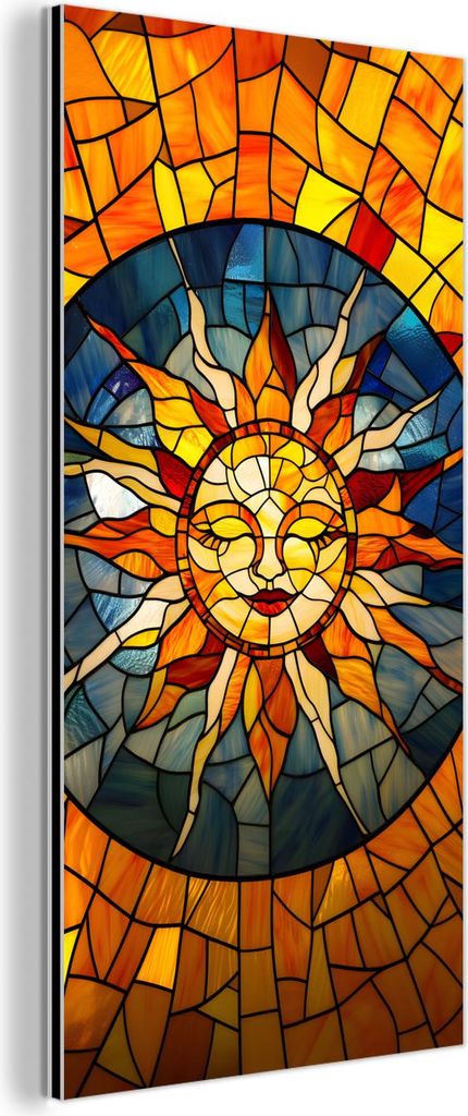 MuchoWow Wanddekoration Metall Metallbild Wandkunst 20x40 cm Mosaik - Sonne - Gelb - Kreis MuchoWow Aluminium Gemälde - Aluminium Gemäldes
