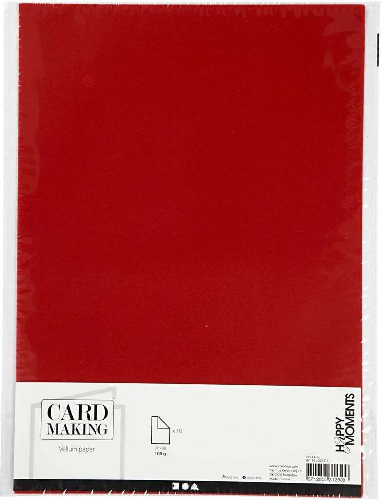 Carta Pergamena A4 Rossa 100g/m² | 10 Fogli per Fai da Te e Pittura