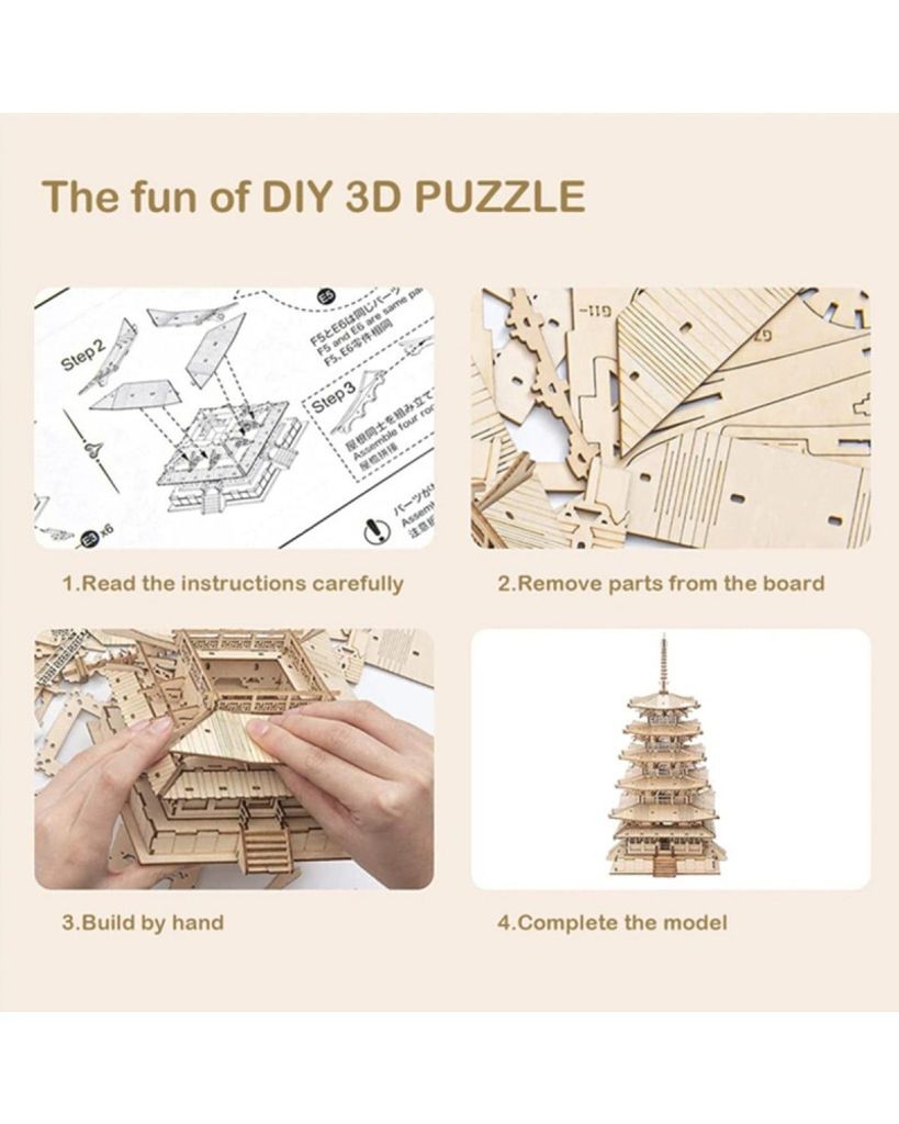ROBOTIME Rolife 3D drevené puzzle Päťposchodová pagoda 275 Obrázok produktu 9