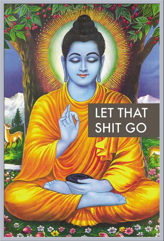 Tableau Bouddha Zen Let Go avec Cadre Argenté et Vitre Acrylique Shinsuke