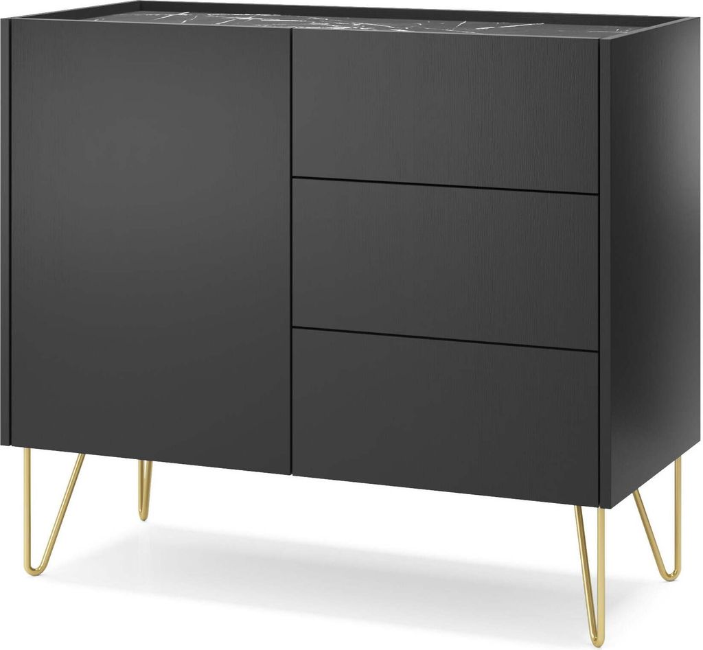 FURNLUX Anrichte Harmonie Schwarz Und Gold 97cm / Hauptfarbe: Schwarz / Abmessungen: 97 x 83 x 37 cm