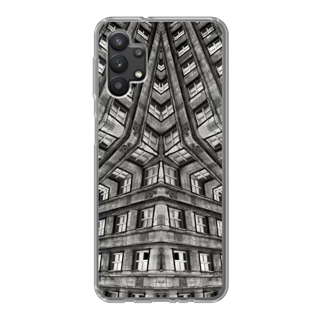 MuchoWow Handyhülle Schutzhülle Hülle für Samsung Galaxy A32 5G Kunst - Schwarz - Weiß - Psychedelisch Silikon Softcase Handy Hülle - Softcase