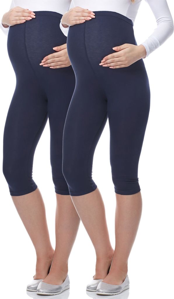 Be Mammy 3/4 Umstandsleggings aus Viskose BE-03 2er Pack (Dunkelblau/Dunkelblau, S)