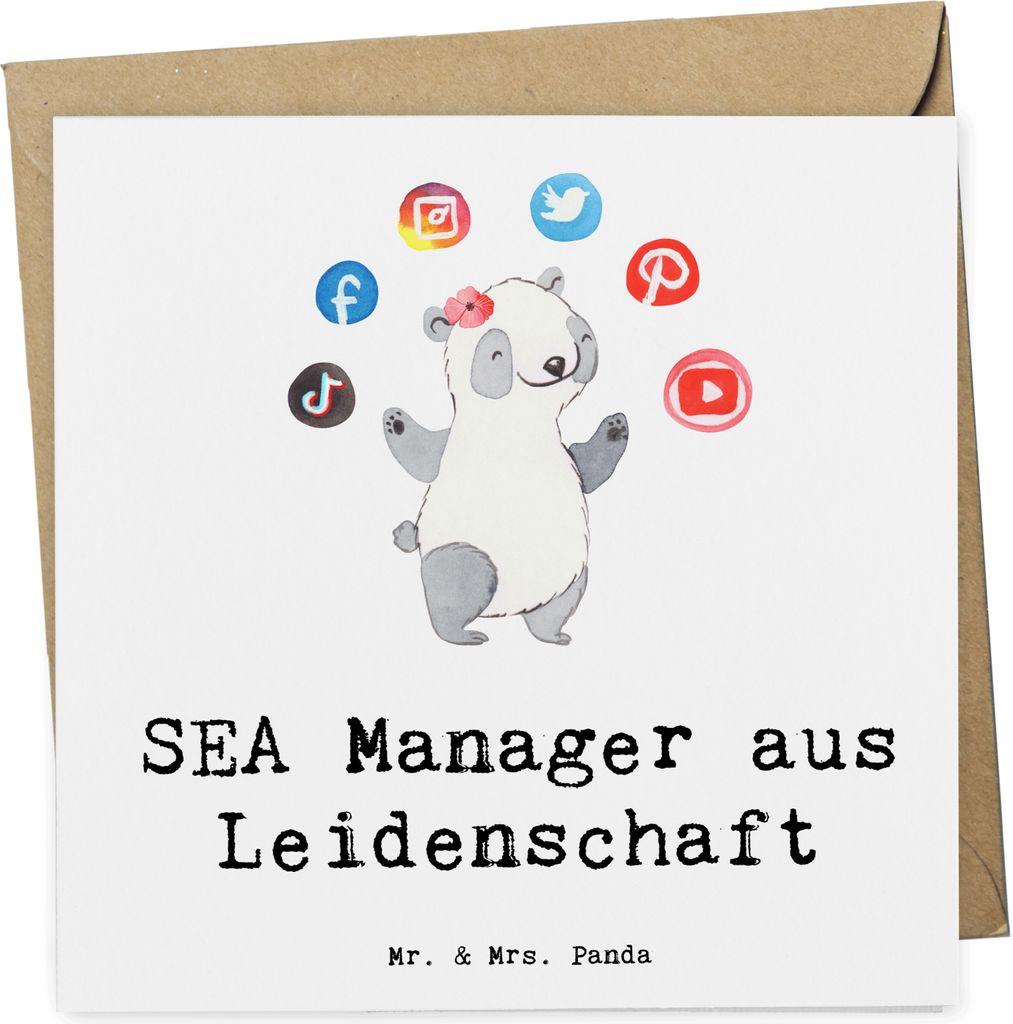 Mr. & Mrs. Panda Glückwunschkarte SEA Manager Leidenschaft - Weiß - Geschenk, doppelkarte, anlasskarte, Klappkarte, faltkarte, Suchmaschinenwerbu...