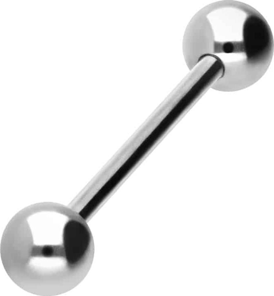 Zungenpiercing, Intim-Piercing Titan Barbell Silber Stablänge: 14mm + Stabstärke: 1,2mm + Kugelgröße: 4mm