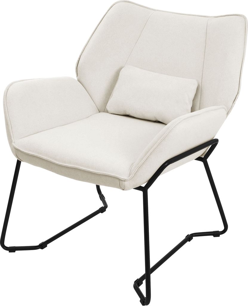 ML-Design Loungesessel Relaxsessel Beige mit Leinenbezug und schwarzen Metallbeine, Wohnzimmerstuhl mit Armlehne und Rückenlehne, Polsterstuhl mit...