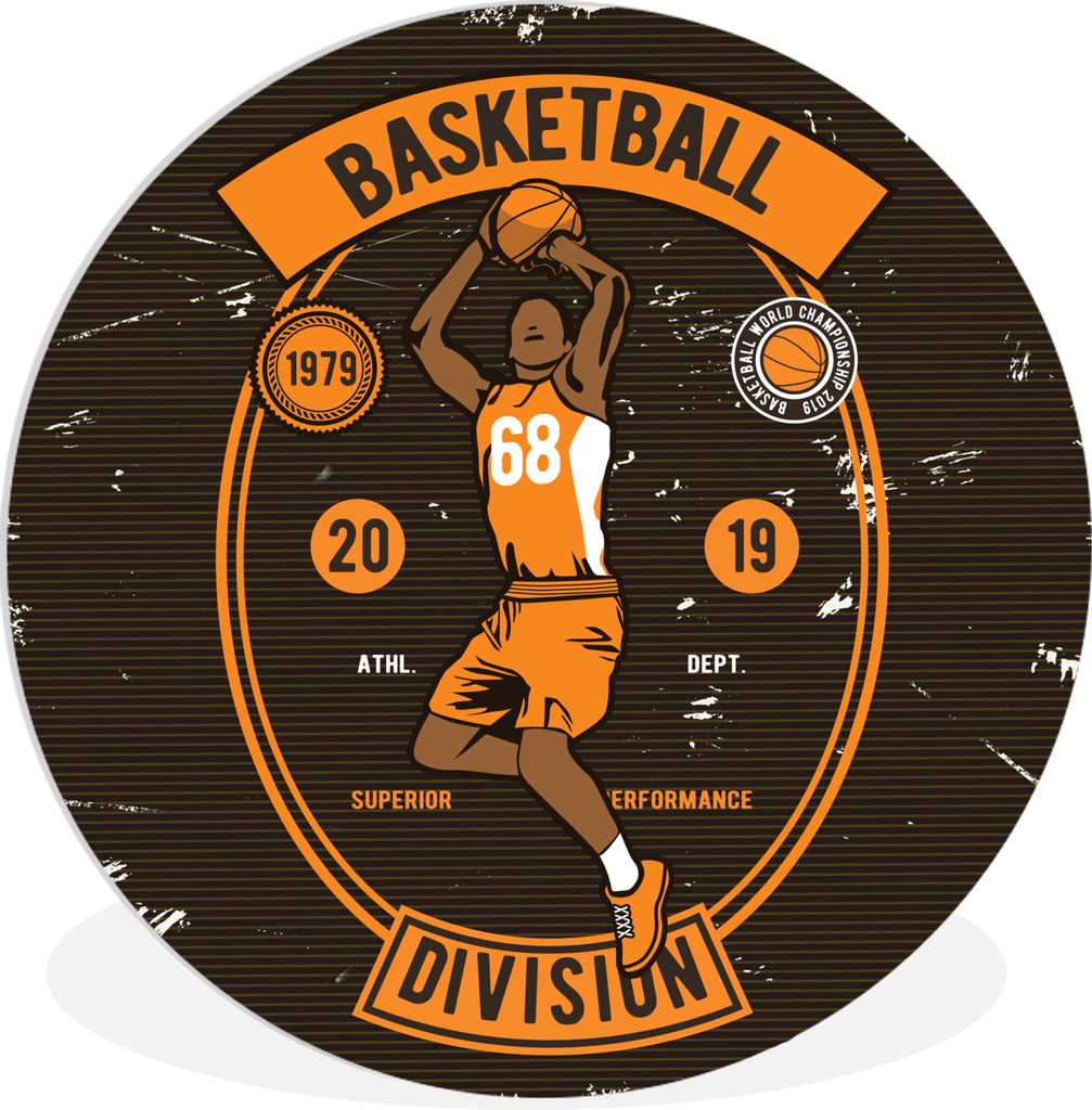 MuchoWow Rundes Wandbild - Runde Bilder Mancave - Basketball - Sport - Vintage - Orange Ø 30 cm Kreis Wanddekoration Kunststoff - Wandkreis - Wa...