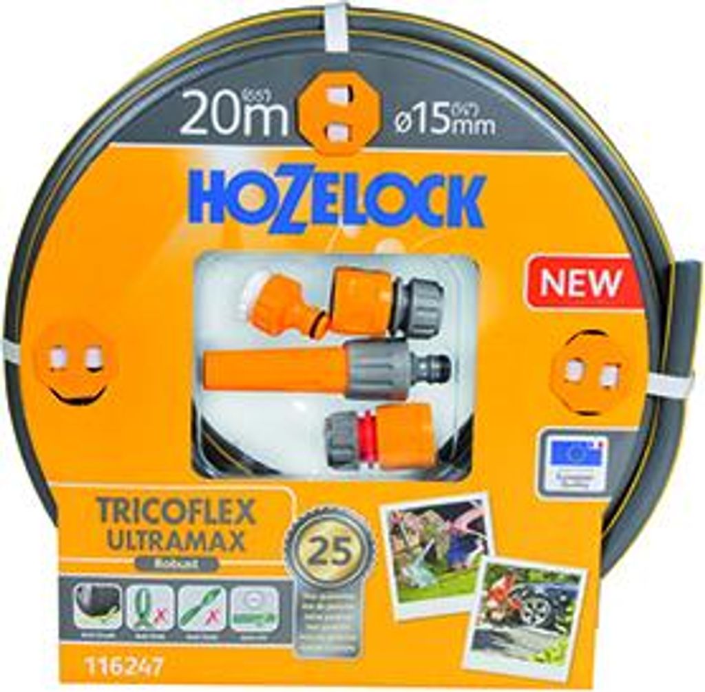 Bewässerungsschlauch ø15mm x L 20m Tricoflex Ultramax Hozelock, 5-lagig, robust und torsionssicher, grau mit Überdicken