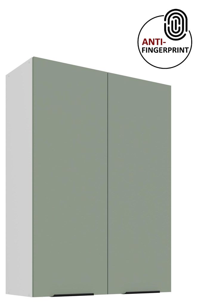 Küchen Hängeschrank 80 cm - Höhe 90 cm ARIA Aquamarin ultra matt + Weiss matt, hochwertige Fronten mit Anti Fingerprint Beschichtung Küchenzeil...