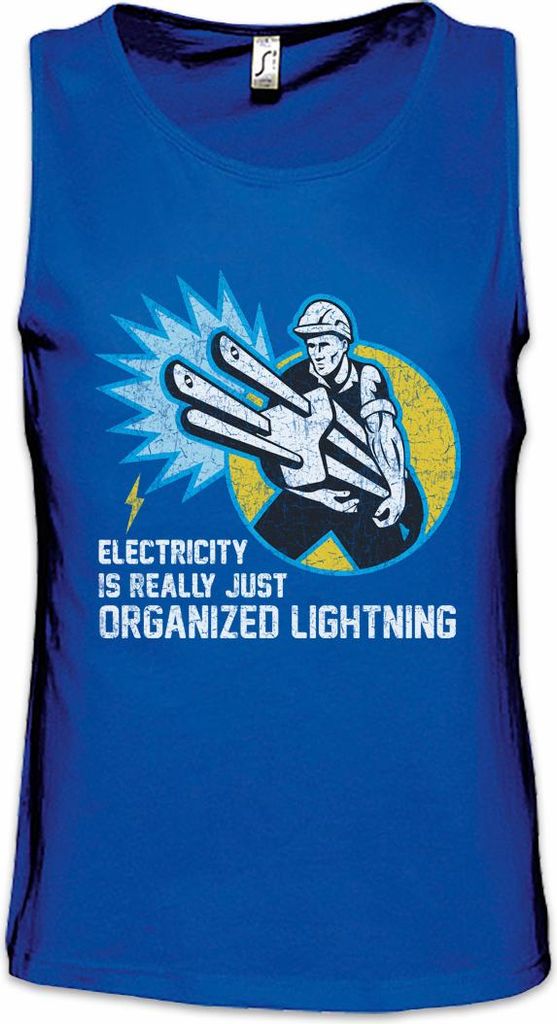 Urban Backwoods Electricity Is Just Organized Lightning IV, Ärmelloses T-Shirt, Farbe: Royalblau, Größe: S