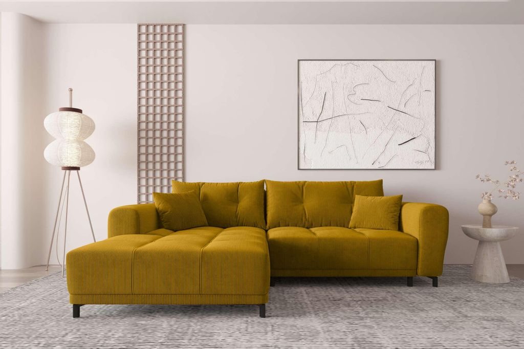 99rooms Massimo Ecksofa Cordstoff POSO Gold mit Schlaffunktion Links