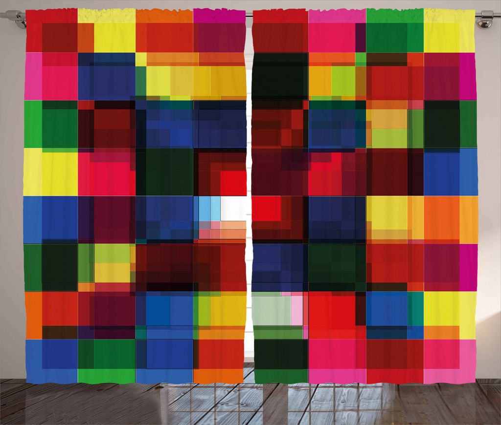 ABAKUHAUS Abstrakt Rustikaler Gardine, Halftoned Mosaik-Fliesen, Schlafzimmer Kräuselband Vorhang mit Schlaufen und Haken, 280 x 245 cm, Mehrfarbig