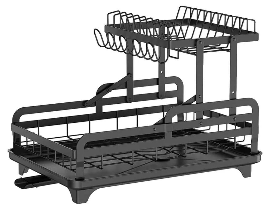 Égouttoir à vaisselle pliable noir 2 étages : fini l'évier encombré !