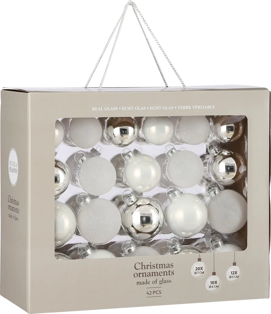 Décorer un Grand Sapin : Pack 42 Boules de Noël Blanches Ø7 cm Chic