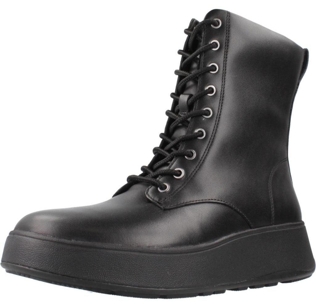 FITFLOP FitFlop F-Mode Leder-Schnürstiefeletten mit flachem Absatz SCHWARZ 38