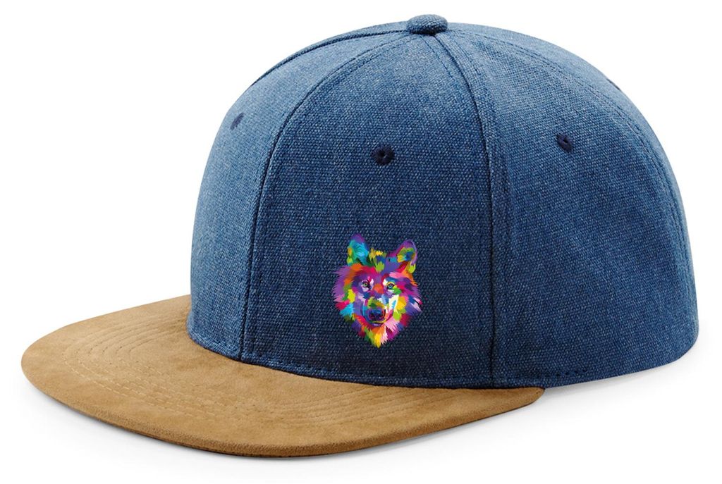 Huuraa Cappy Mütze Wolf Colorful Denim Baumwolle und Polyester Snapback Kappe Geschenkidee