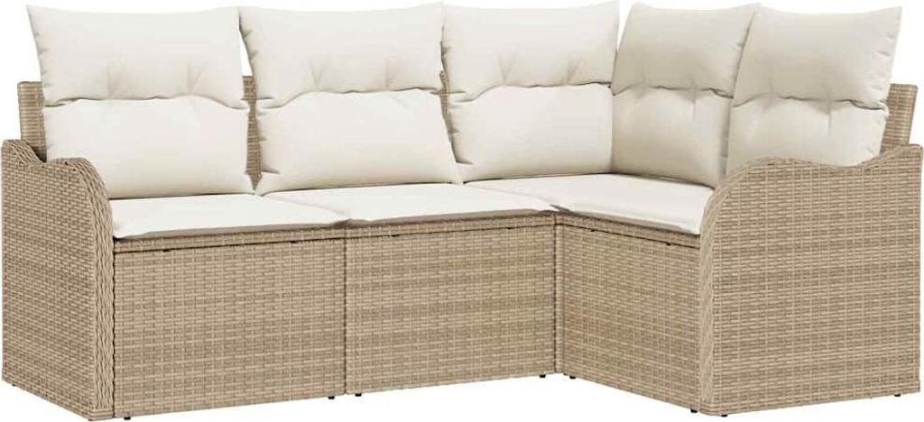 Gartensofa-set mit Speicher 4 pcs Beige Poly-Rattan