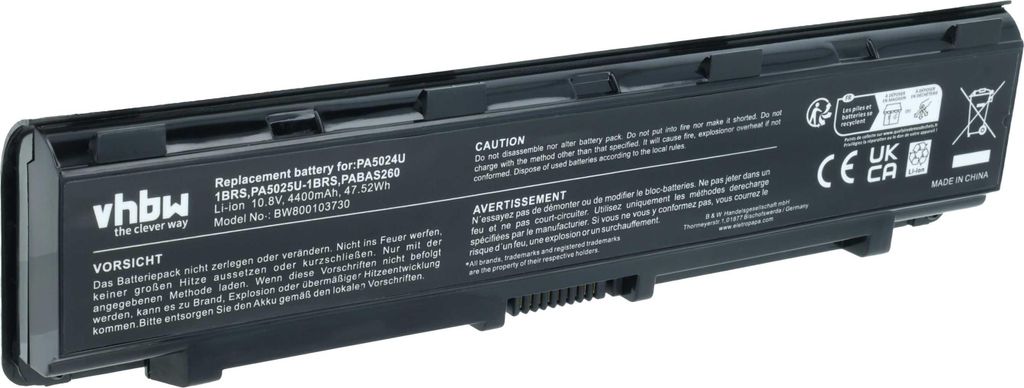 vhbw Akku Ersatz für Toshiba PA5027U-1BRS, PA5024U-1BRS, Produktbild 