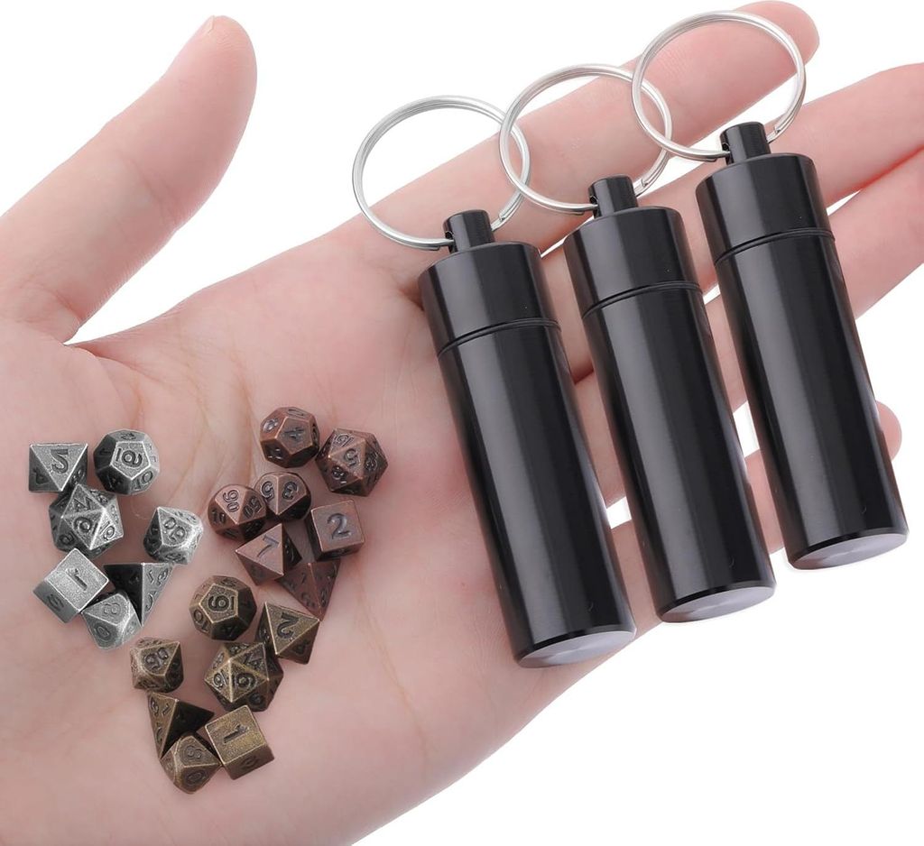 Grevosea 21-teiliges Mini-Würfelset, DND Metall Mikro Miniaturwürfel mit EDC Schlüsselanhängeretui Tragbare Rollenspiel perfekte Accessoires, W...