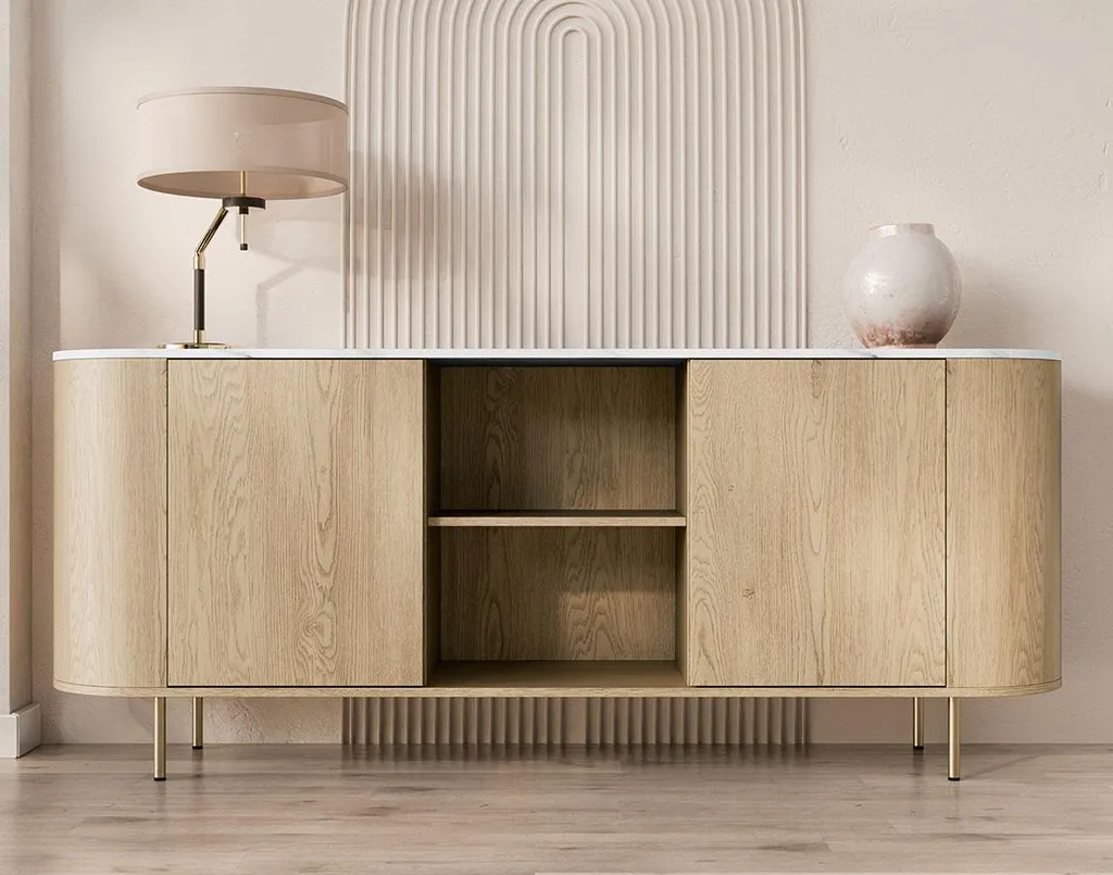 Buffet 184 cm Sansa : la solution rangement design Bois et Marbre - 2