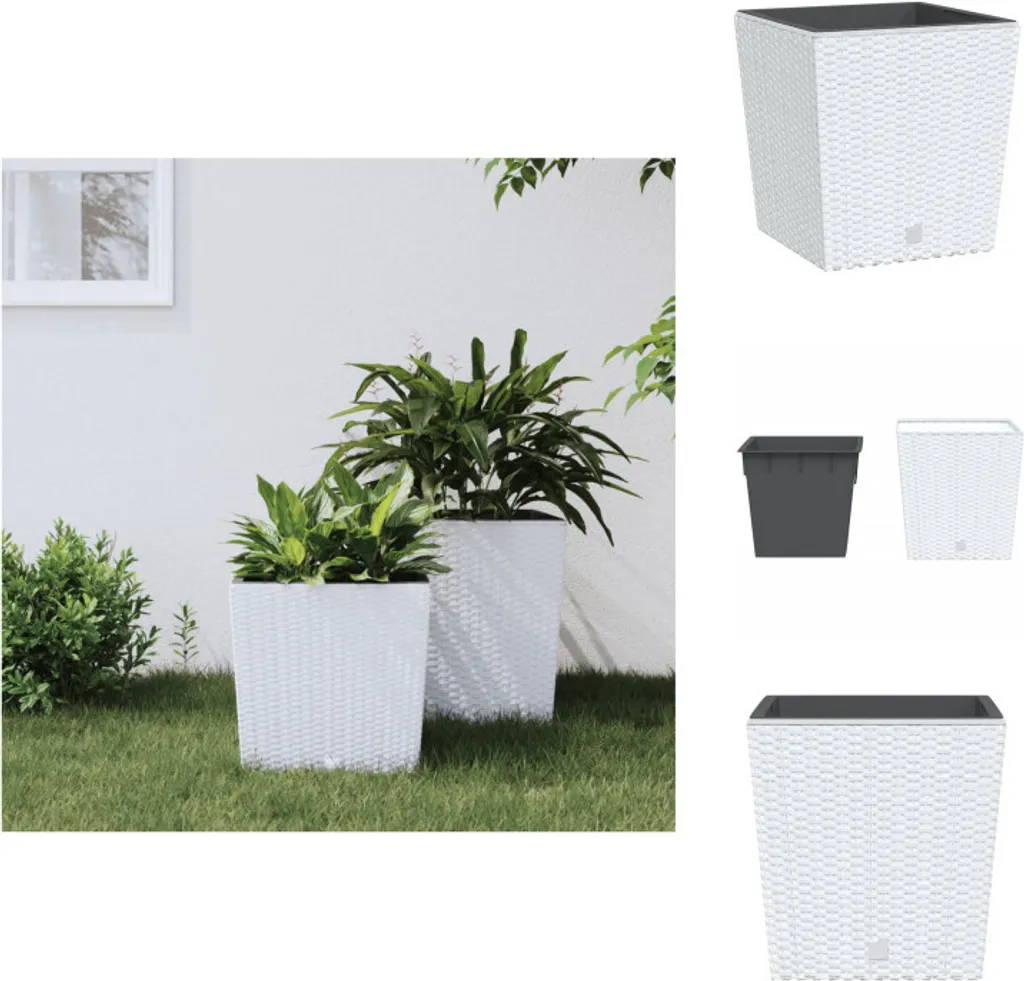 Jardinière en rotin PP blanc 21/32 L, bac à plantes résistant aux UV