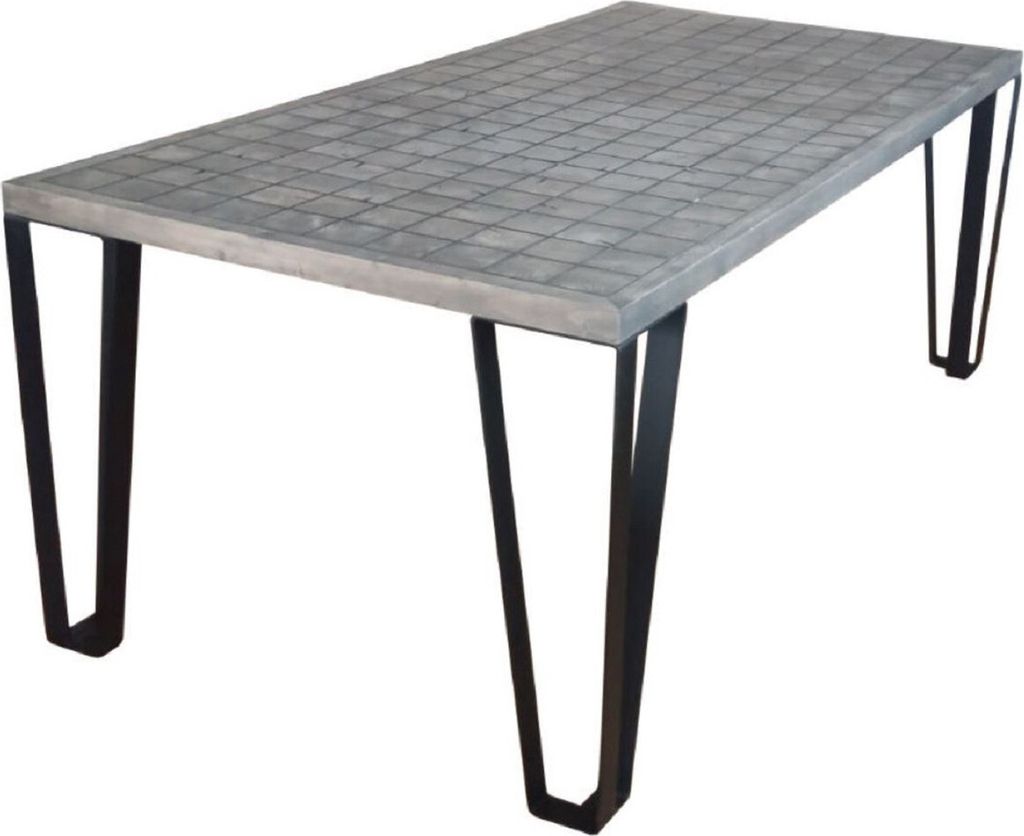 Casa Padrino Luxus Esstisch Grau / Schwarz 197 x 97 x H. 75 cm - Rechteckiger Küchentisch mit Massivholz Tischplatte und Metallbeinen - Esszimmer ...
