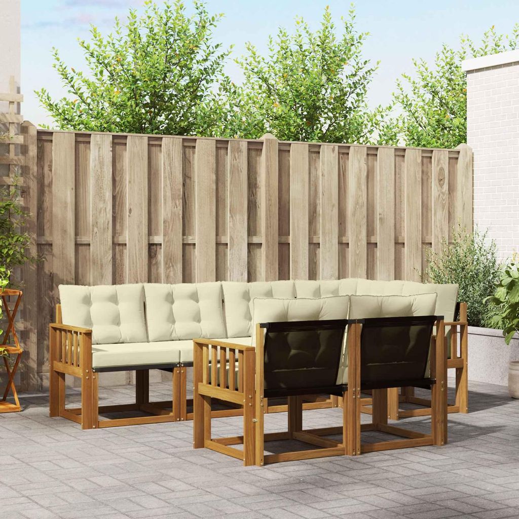 "im Sonderangebot"Outdoor-Sofagarnitur - CLORIS - Balkonmöbe/Sitzgruppe - mit Kissen 7 pcs - Moderne Design - Natur und Creme - Gartensofas Promot...
