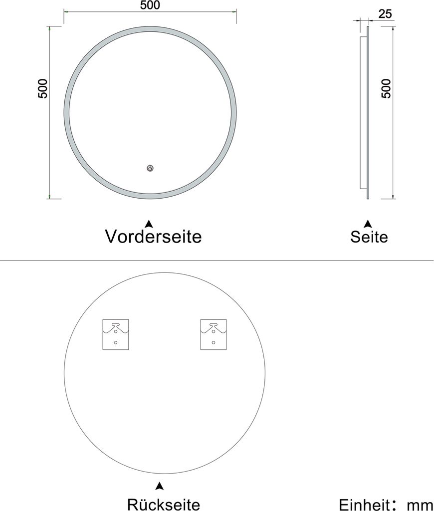 Badspiegel Rund 50cm mit LED Beleuchtung Touch Beschlagfrei Produktbild 7