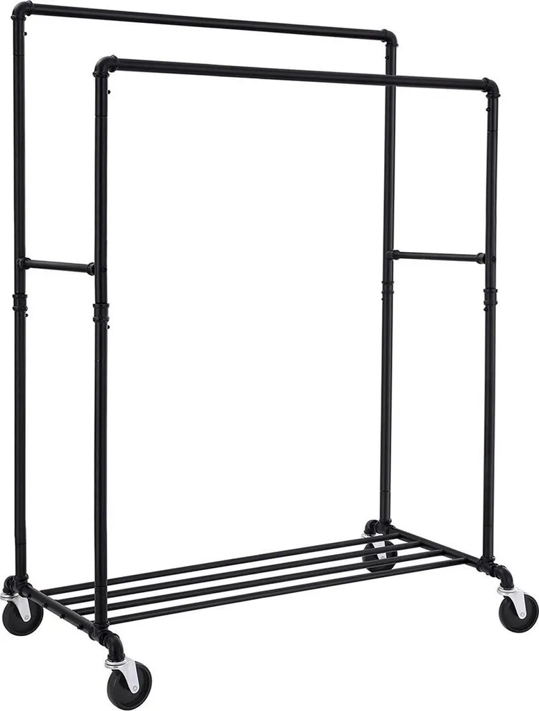 Portant à vêtements double barre en tuyau d'acier pour chambre et loft