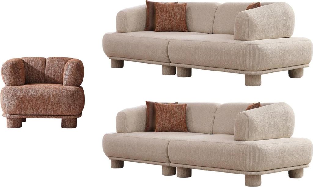 Villa Möbel Sofa Set Solano Farbe: Creme Stellvariante:3+3+1 mit Relax-/Bettfunktion durch verstellbare Rückenlehne