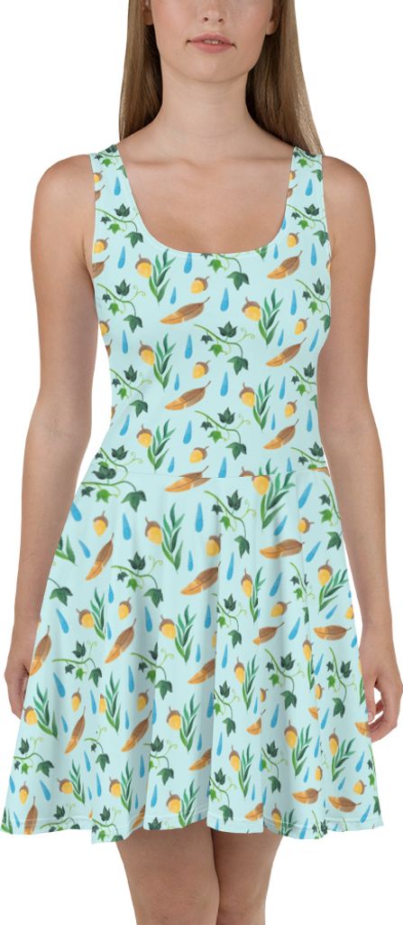 Mr. & Mrs. Panda Damenkleid Regentage Design S - Weiß - Geschenk, Wald, A-Linien-Kleid, Blätter, Jerseykleid, Efeu, Aquarell, Natur, Eiche, Shirt...