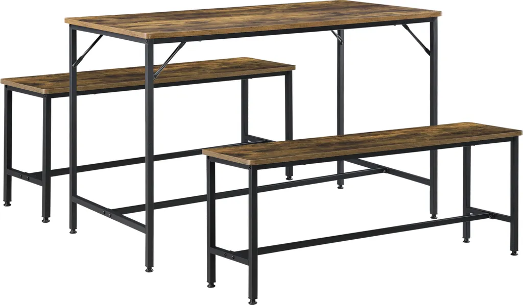 Set di tavolo e panche Pajala Gruppo da pranzo da 3 pezzi per 4 persone Tavolo 120 x 60 cm con 2 panche Gruppo da pranzo Gruppo da tavolo Tonalità nero/legno scuro