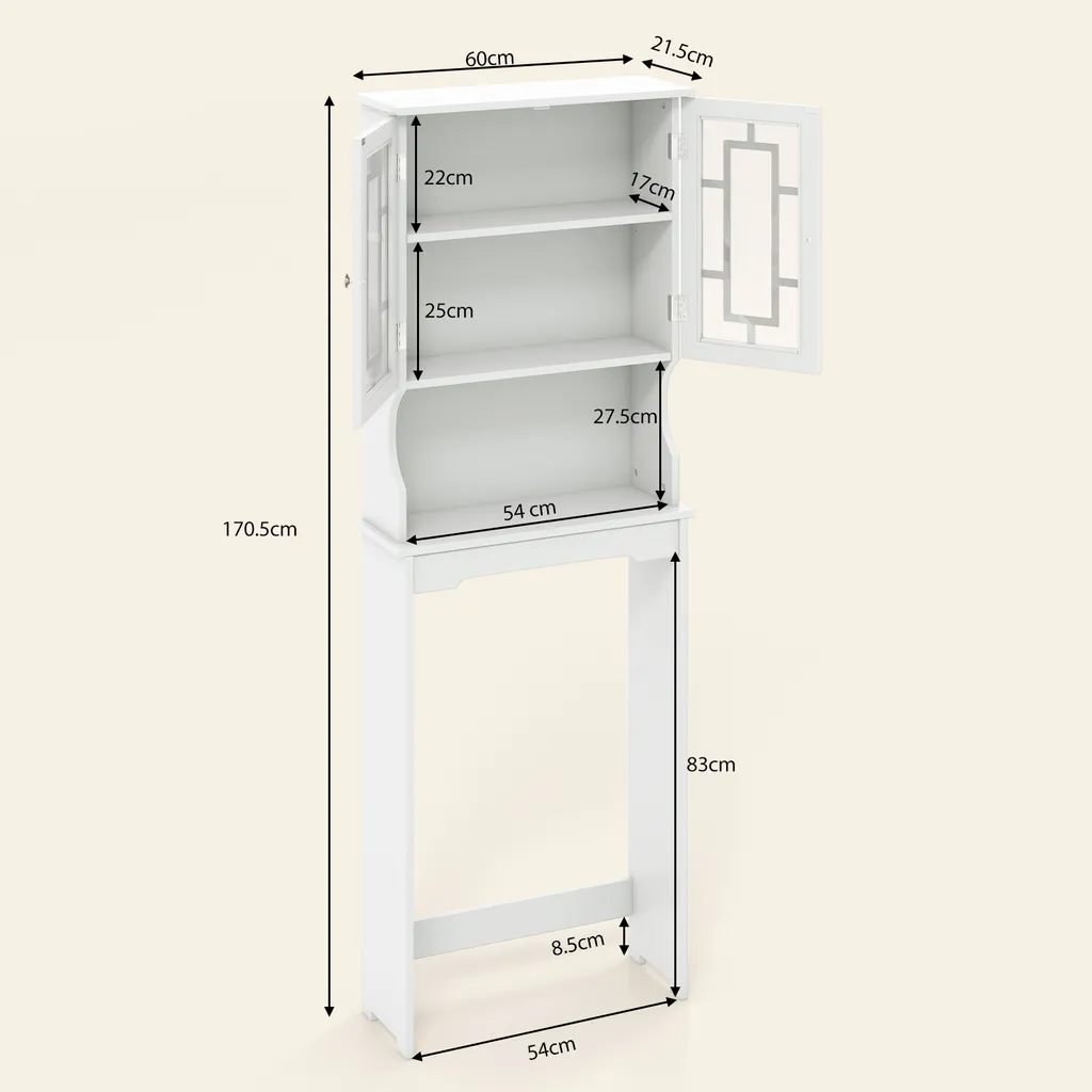 COSTWAY Mobiletto da toilette a libera installazione, scaffale da bagno, mobiletto per lavatrice, scaffale da toilette, scaffale per WC, mobiletto per WC, soprapensile, scaffale per lavatrice con 3 ripiani, bianco - 2